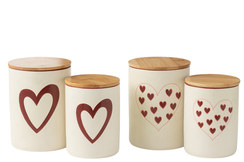 J-Line voorraadpot - porselein - wit/rood - large - 2 stuks