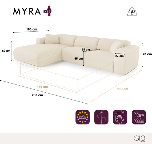 Sia Home - Hoek slaapbanken links MYRA - Krul - Grafiet grijs - 280cm - vtwonen shop