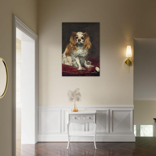 Artfulprints Poster met Lijst Edouard Manet - A King Charles Spaniel   - A4 21x29.7 cm - Bruin