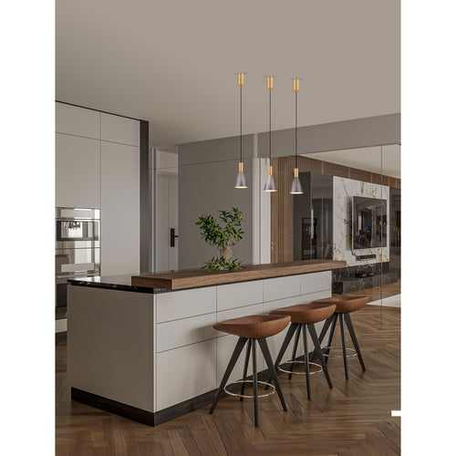 Nova Luce VOI Slanke hanglamp voor aan het plafond, rookkleurig messing goud, Triac dimbare LED 8W 182lm 3000K