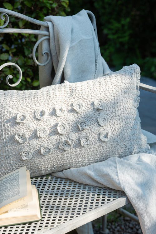 J-Line kussen Rechthoek Kant - katoen - blauw - vtwonen shop