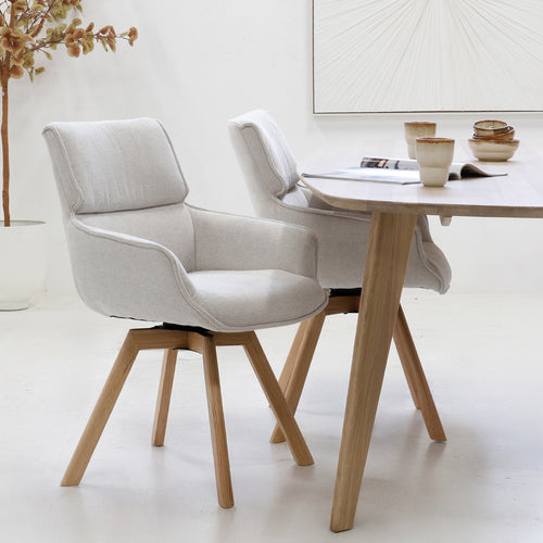 Giga Meubel Eetkamerstoel Else - Draaibaar - Stof/Eikenhout - Beige - Set van 2 - vtwonen shop