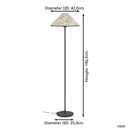 EGLO vloerlamp Oxpark - e27 - 146,5 cm - zwart/wit/groen - bamboe