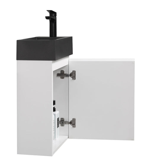 Badplaats Toiletmeubel Angela 40 x 22 cm – Mat Wit – Fonteinmeubel met Zwarte Wastafel