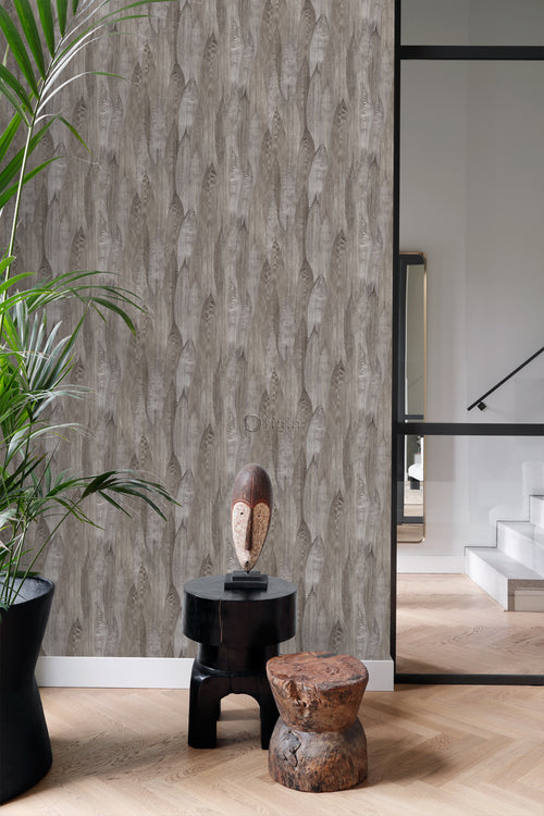 Origin Wallcoverings eco-texture vliesbehang bladeren donker taupe - 53 cm x 10,05 m - 347367 - vtwonen shop