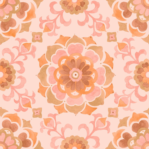 ESTAhome behang tegelmotief roze en oranje - 50 x 900 cm - 131687