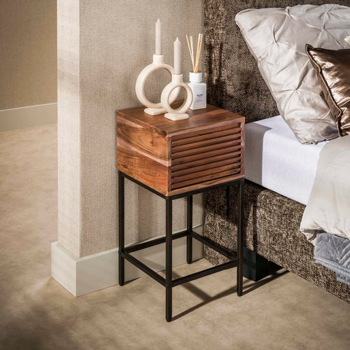 Giga Living Nachtkastje Line Xs - Bruin Hout - 43x28x60cm
