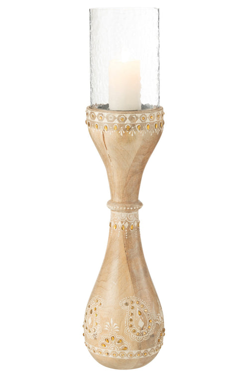 J-Line kandelaar Kralen - hout - naturel/wit - large