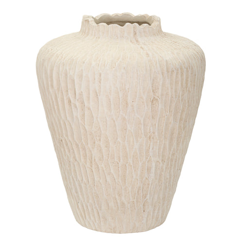 Creme kleurige magnesium vaas met textuur Ø 32x40 cm