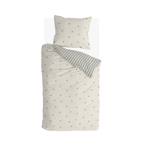 Walra - Dekbedovertrek Remade Blossom Lines - 140x220 cm - Off White / Groen