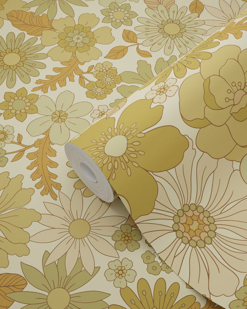 ESTAhome behang retro bloemen vergrijsd groen - 50 x 900 cm - 130964 - vtwonen shop