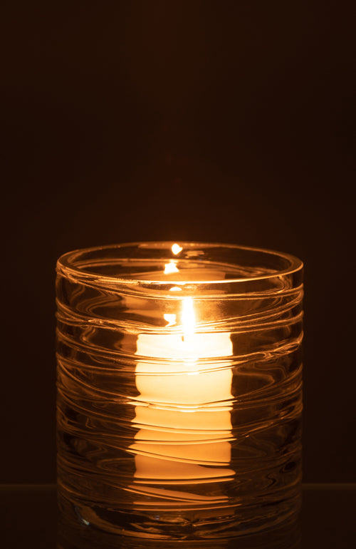 J-Line windlicht Strepen - glas - transparant - small
