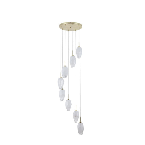 Searchlight Rocky 8-lichts clusterlamp met plafondlamp, satijnen messing metaal en glas