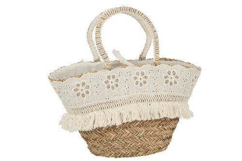 J-Line strandtas Bloemen + Franjes - zeegras - naturel/creme - vtwonen shop