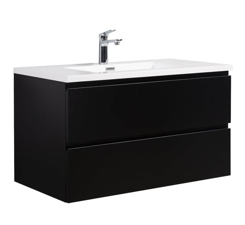 Badplaats Badkamermeubel Set Angela 90 cm – Mat Zwart – Badmeubel met Wastafel