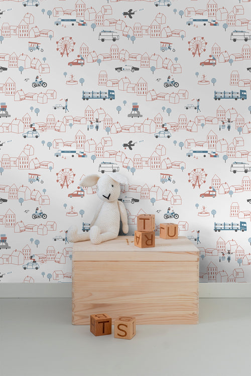 Sanders & Sanders behang auto's terracotta en lichtgrijs - 53 cm x 10 m - 640290