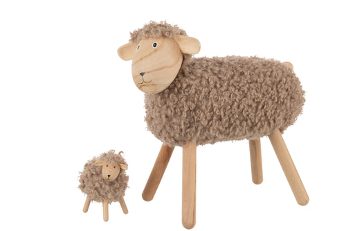 J-Line decoratie Schaap - hout/kunstbont - naturel/beige - large