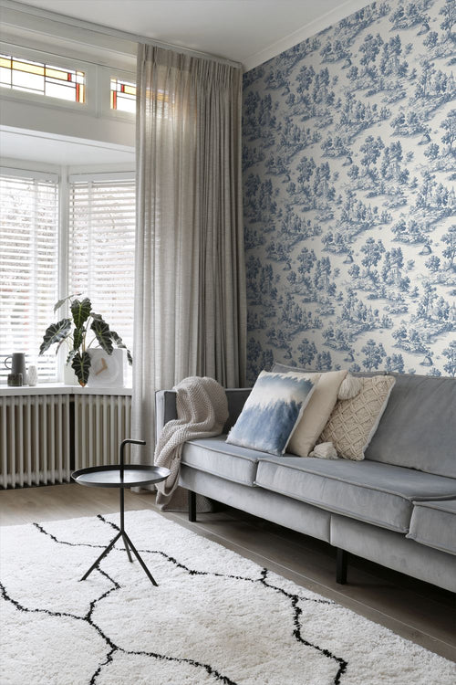 Sanders & Sanders behang toile de jouy print blauw - 53 cm x 10 m - 641035