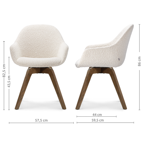 Nolon Noor-Mae draaibare eetkamerstoel bouclé beige - walnoot houten onderstel