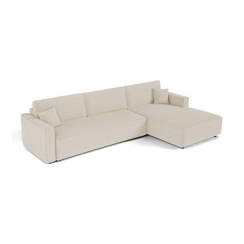 Premium Interiors - Rechthoekige hoekbank met slaapfunctie en opbergruimte  - stof met tweed-effect crème 297cm