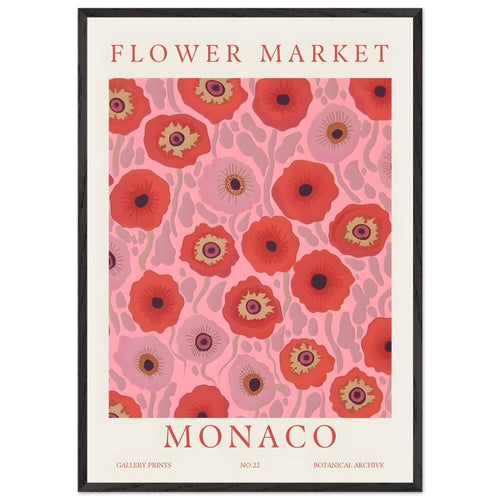 Artfulprints Poster met Lijst Flower market - Monaco   - 70x100 cm - Roze