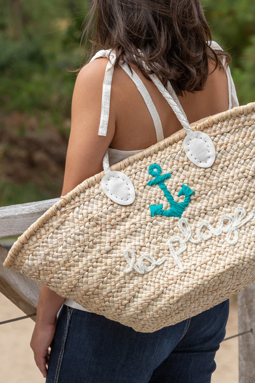 J-Line strandtas La Plage - maïs - naturel/wit/azuur - 2 stuks - vtwonen shop