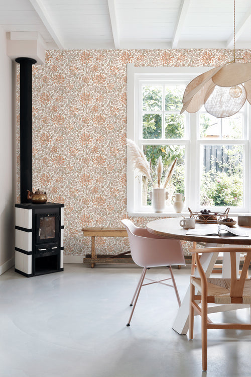 ESTAhome behang bloemen terracotta en oudroze - 50 x 900 cm - 131027 - vtwonen shop