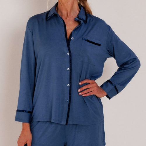 Coco & Cici - TENCEL Pyjama Shirt Dames Donker Blauw - S