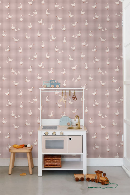 ESTAhome behang schattige ganzen paars - 50 x 900 cm - 132188