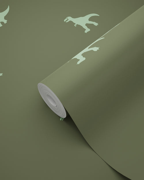 ESTAhome behang dinosaurussen donkergroen - 50 x 900 cm - 131802