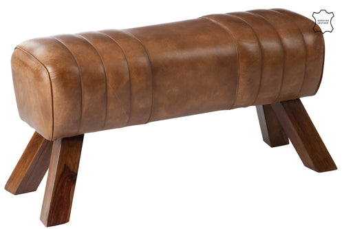 J-Line decoratie Gymbank - leder/hout - cognac