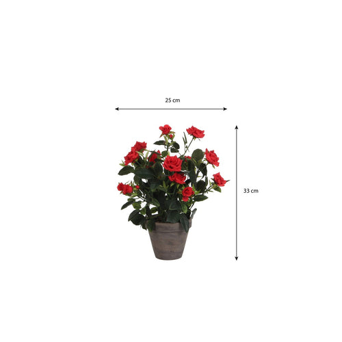 Mica Decorations Rozenstruik Kunstplant in Bloempot Stan - H33 x Ø25 cm - Rood