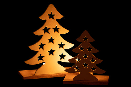 J-Line theelichthouder Kerstboom - aluminium/hout - naturel/wit - large - vtwonen shop