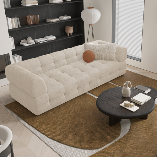 Sia Home - Rechte bank CHARLIE - Chenille fluweel - Crème - 230cm - vtwonen shop