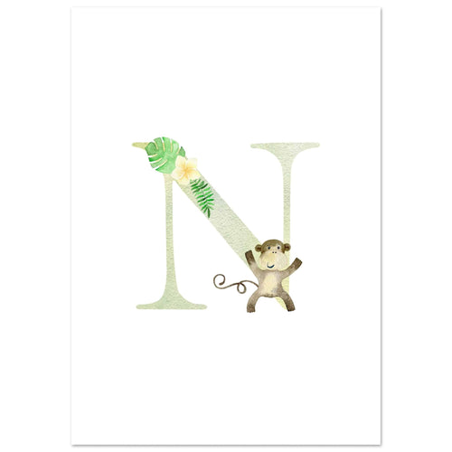 Artfulprints Poster Letter N kindernaam   - A4 21x29.7 cm - Meerkleurig