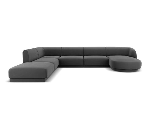 Micadoni Panoramische hoekbank links Miley 6-zits, flueel, grijs - 255x330x70cm