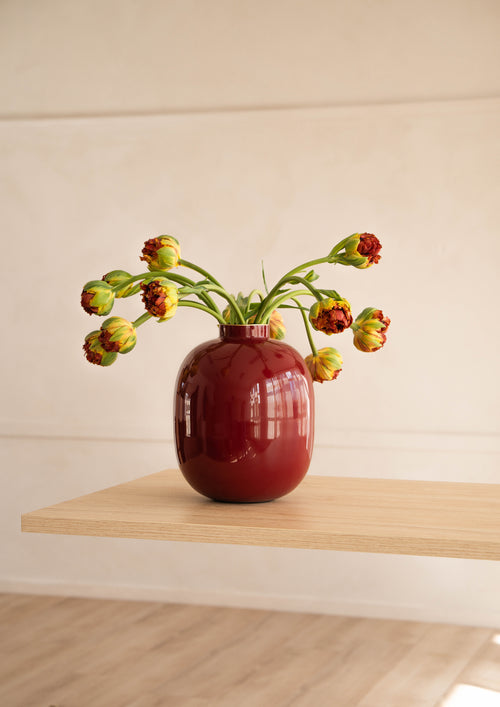 Pip Studio Metalen Vaas voor Bloemen - Woondecoratie - Donkerrood - 32cm - vtwonen shop