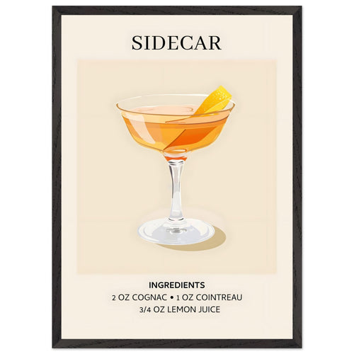Artfulprints Poster met Lijst Sidecar cocktail I - Ingrediënten   - 50x70 cm - Oranje