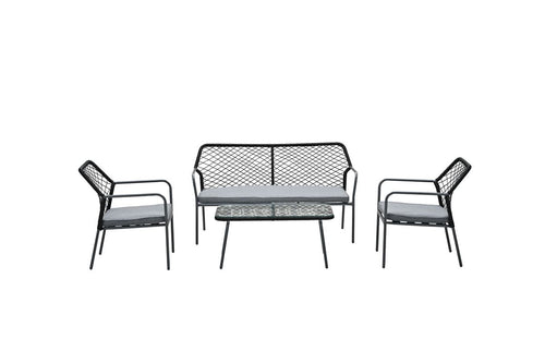 Turin loungeset - 4-delig -rope zwart-desert sand-light teak vironwood