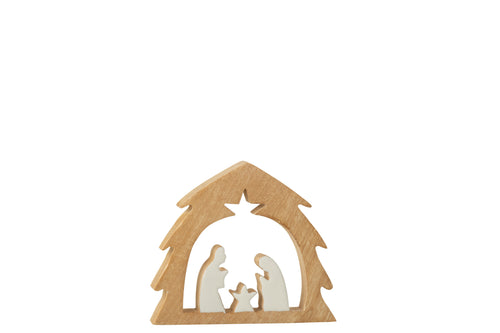 J-Line decoratie Kerststal Boom - hout - wit/naturel - small