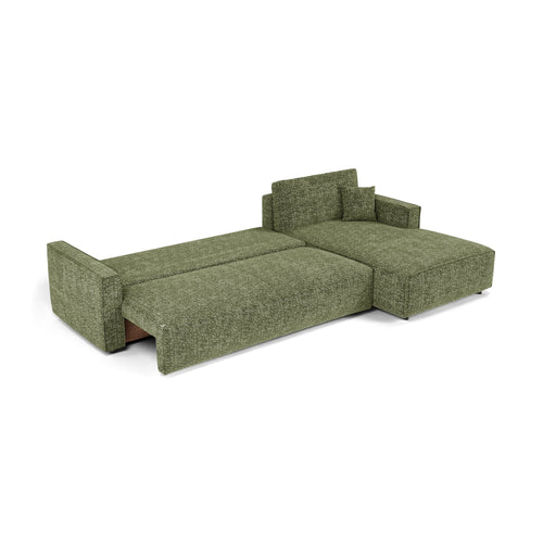 Premium Interiors - Rechthoekige hoekbank met slaapfunctie en opbergruimte  - stof met tweed-effect groen 297cm