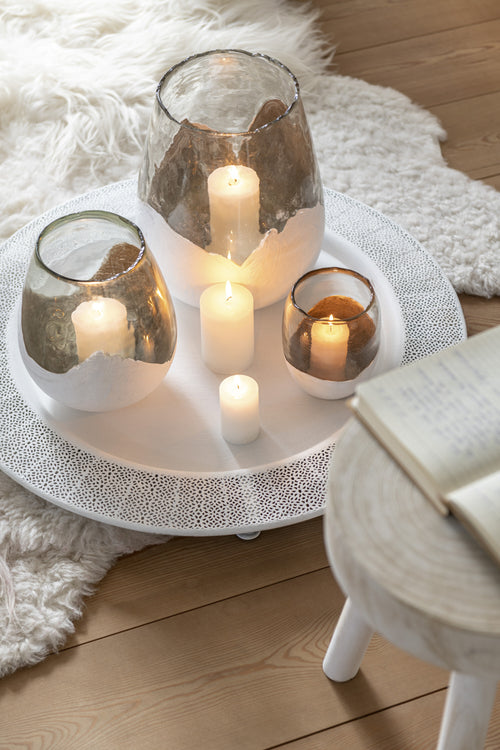 J-Line kaarshouder Wavy - glas - transparant/wit - medium