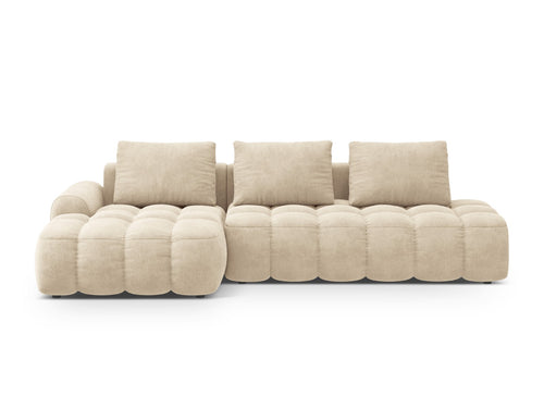 Cosmopolitan Design Uitklapbare hoekbank links met opbergdoos Linz 3-zits, flueel lichtbeige - 142x275x84cm
