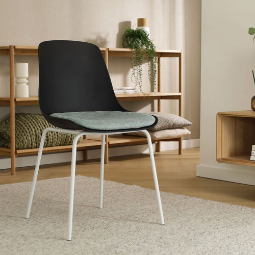 Nolon Nora-Liv Eetkamerstoel Zwart - Zacht Groen Kussen - Witte Poten - vtwonen shop