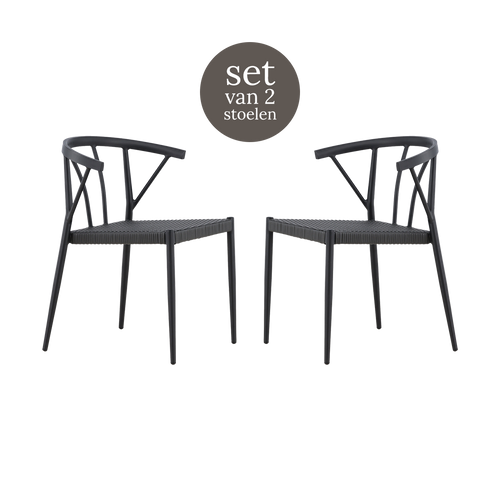 Nest outdoor Julian aluminium tuinstoel zwart - met rattan zitting - set van 2 - vtwonen shop