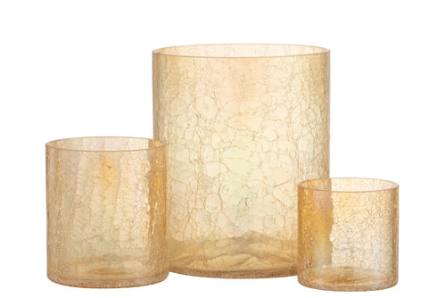 J-Line windlicht Crackle - glas - amber - large