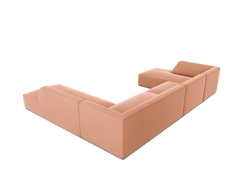 Micadoni Panoramische hoekbank rechts Ruby 7-zits, flueel, roze - 273x366x69cm
