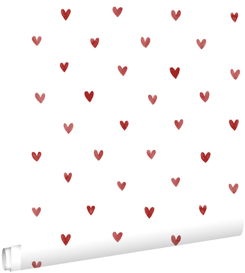 ESTAhome behang hartjes wit en rood - 50 x 900 cm - 131629 - vtwonen shop