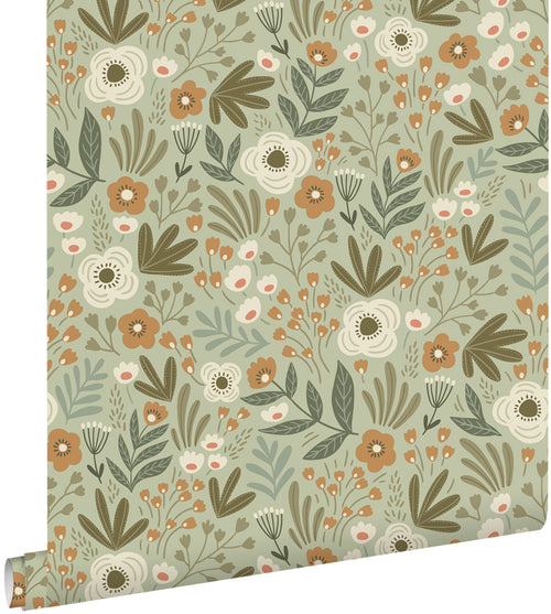 ESTAhome behang bloemetjes vergrijsd groen - 50 x 900 cm - 131070 - vtwonen shop
