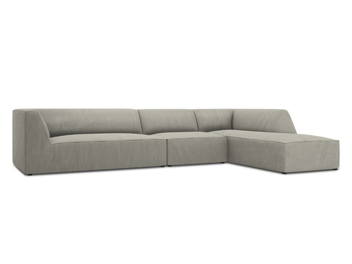 Micadoni rechter hoekbank Ruby 5-zits, ribfluwelen, lichtgrijs - 180x366x69cm